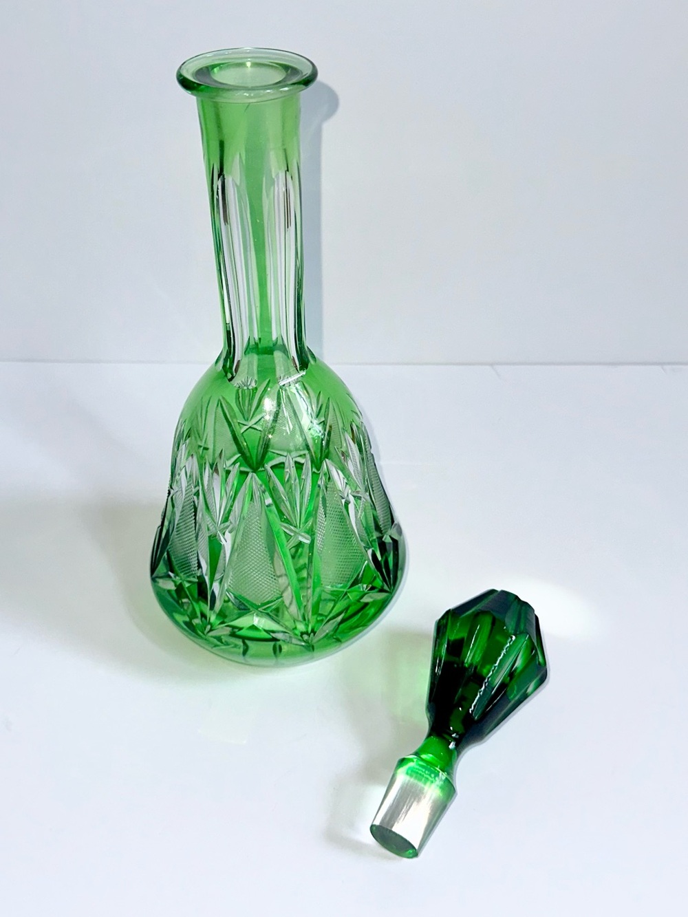 Vintage Emerald Green Cut Crystal Decanter Handcrafted by Nachtmann